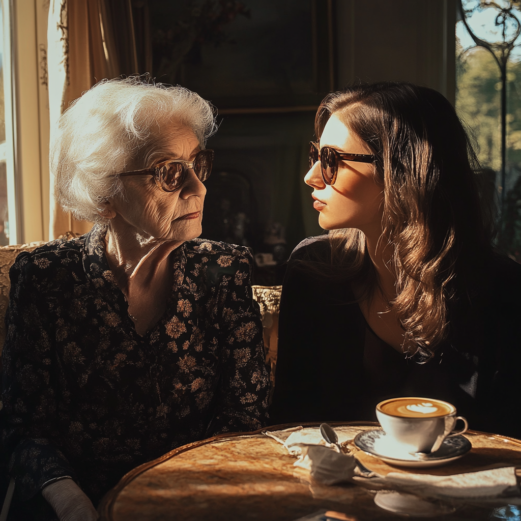 Une femme âgée et une femme plus jeune en pleine conversation | Source : Midjourney