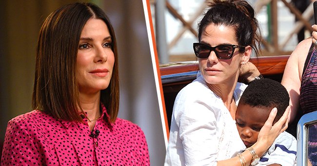 Sandra Bullock lors de son apparition dans l'émission "Today" en décembre 2018 [à gauche], L'actrice Sandra Bullock et son fils Louis Bardo Bullock sont vus lors du 70e Festival international du film de Venise le 27 août 2013, [à droite] | Photo : Getty Images| Photo : Getty Images