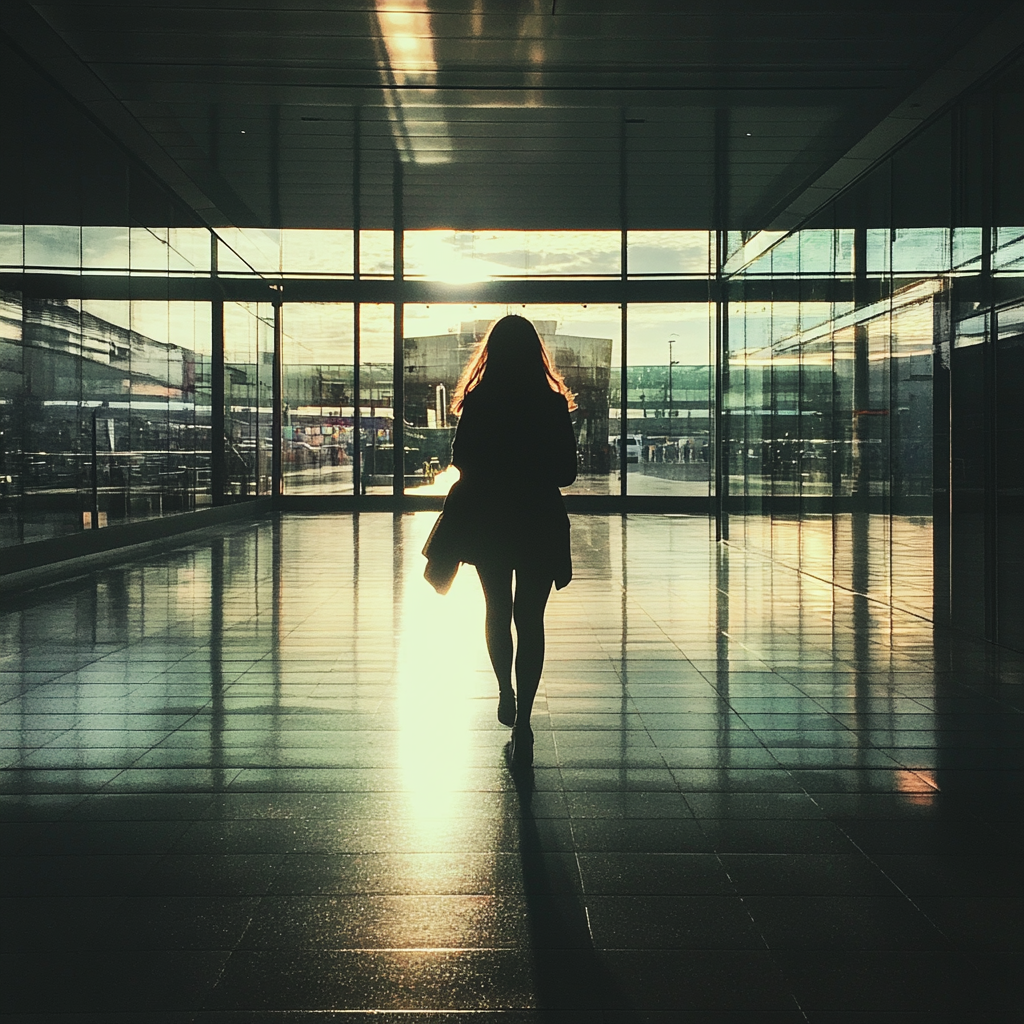 A woman walking in an airport | Source: Midjourney