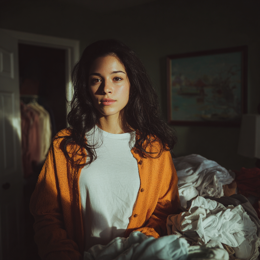 Une femme pliant du linge | Source : Midjourney
