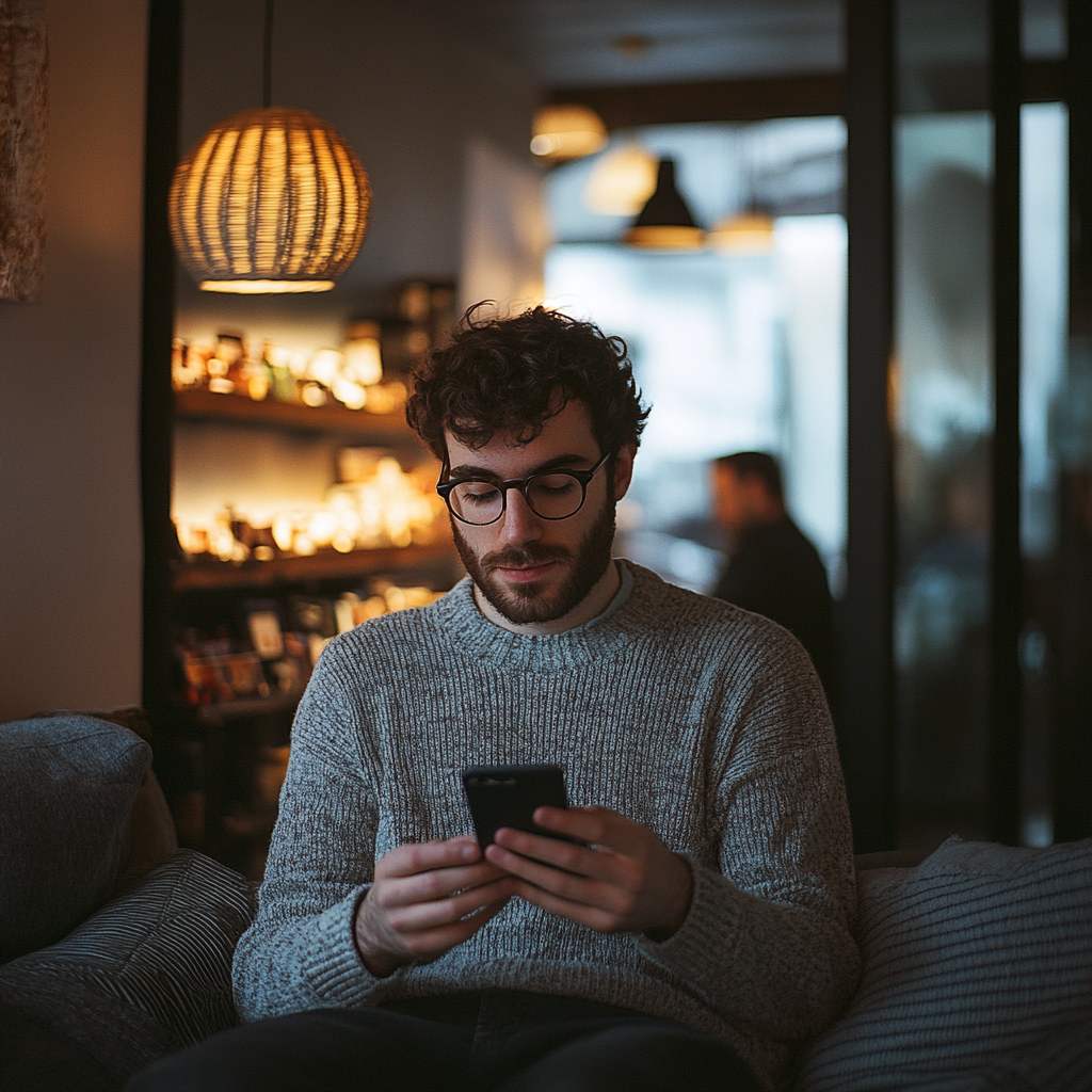 A man looking at his phone | Source: Midjourney