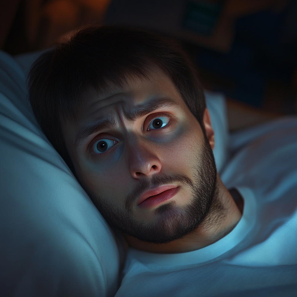 Worried man looking at his wife in bed | Source: Midjourney