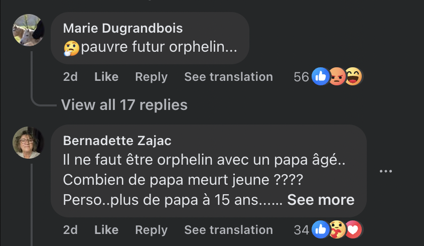 Commentaire des internautes sur la naissance de l'enfant de Vincent Cassel | Source : capture Facebook