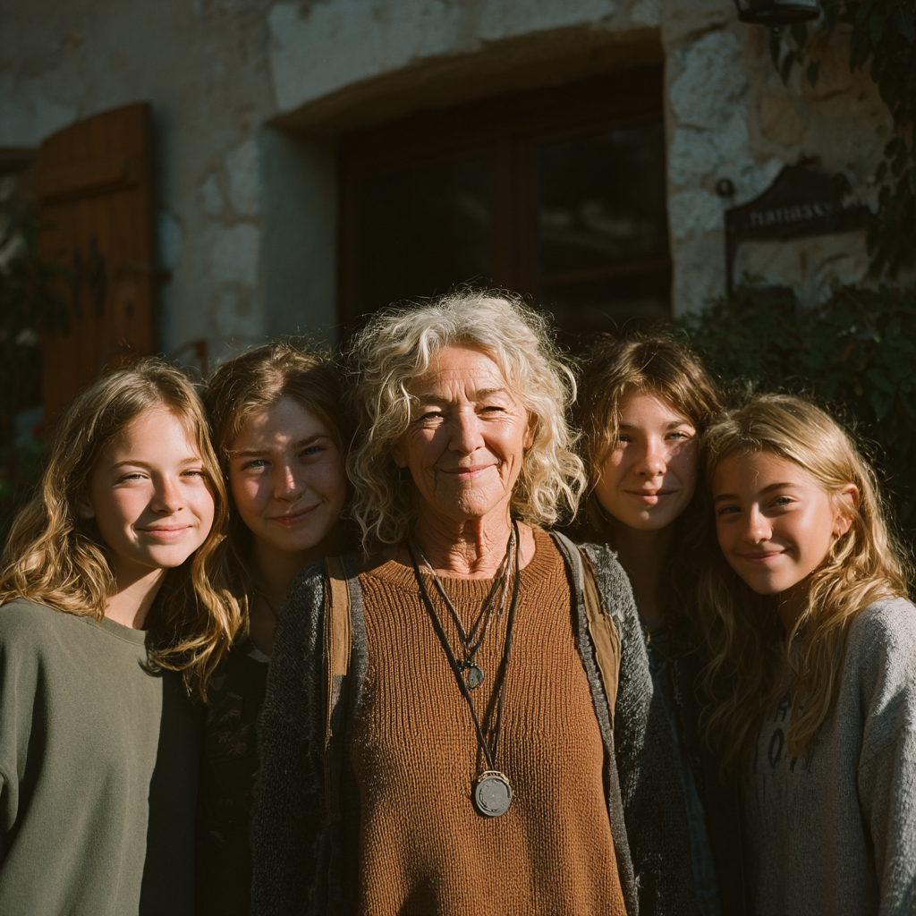 Des sœurs heureuses avec leur grand-mère | Source : Midjourney