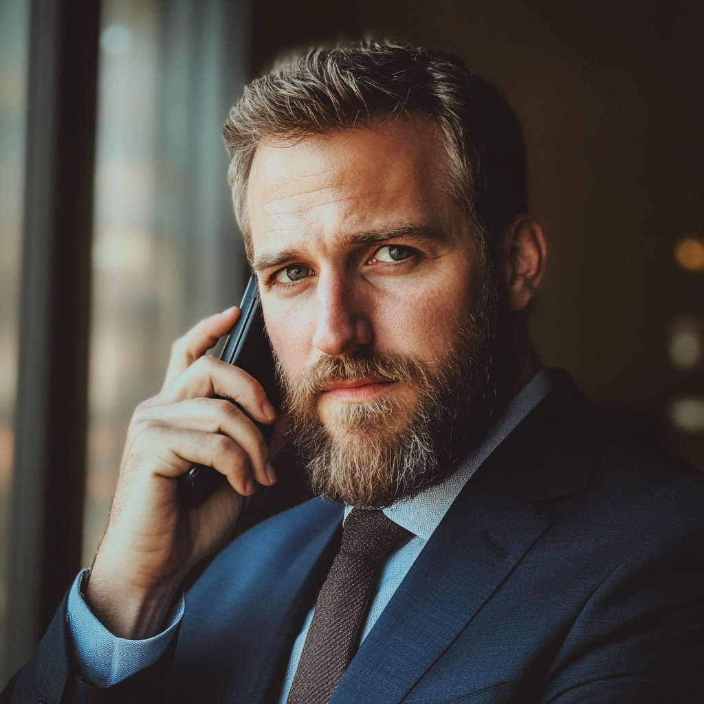 Gros plan sur un avocat qui parle au téléphone | Source : Midjourney