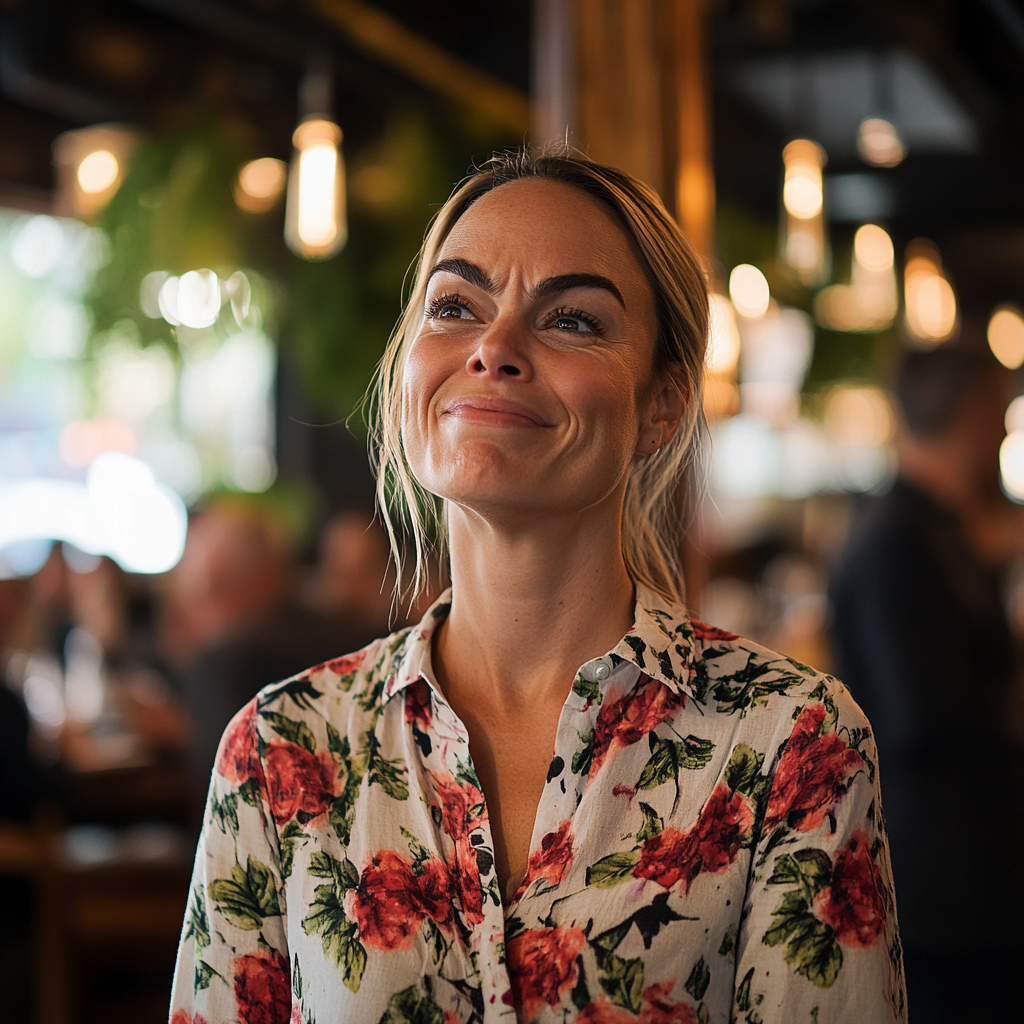 Une femme est submergée par les émotions alors qu'elle se trouve dans un restaurant | Source : Midjourney