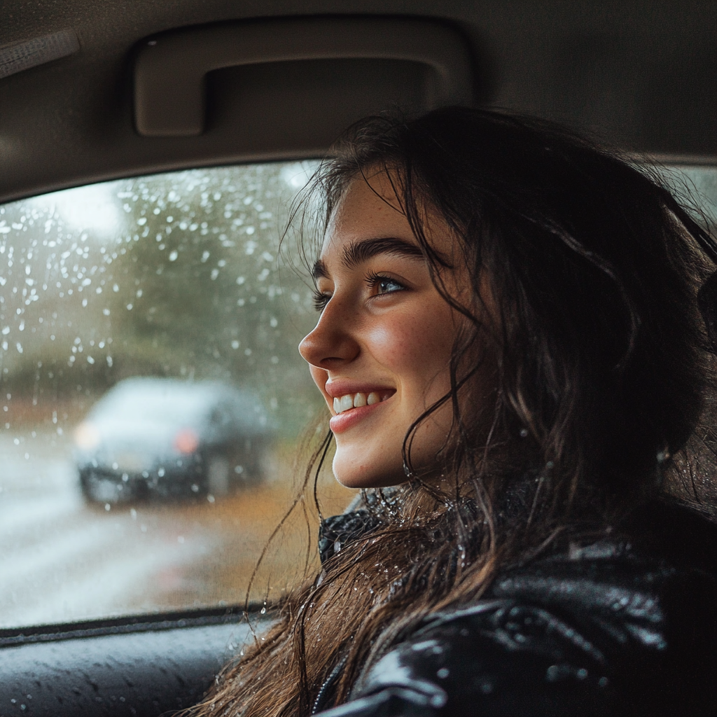 Une femme souriante au volant | Source : Midjourney