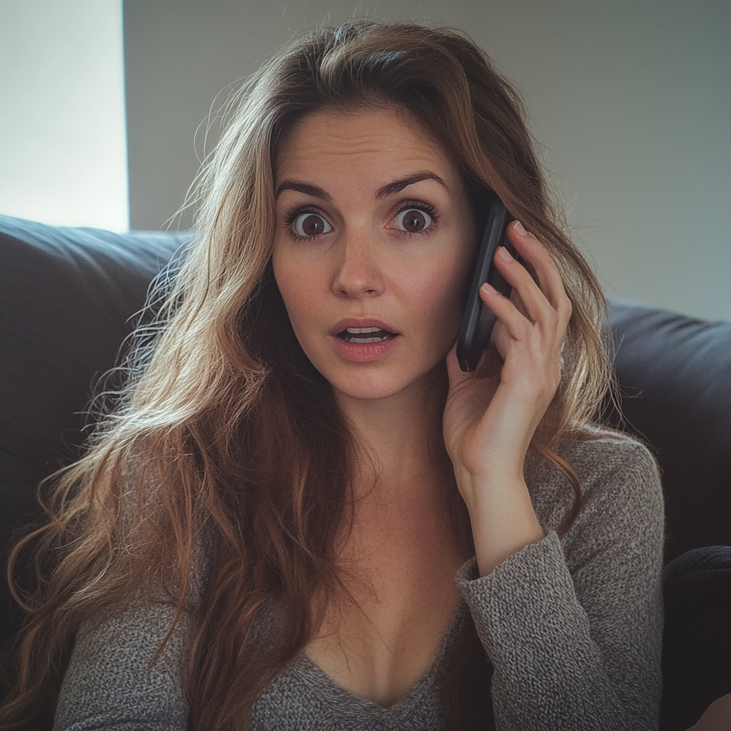 Une femme choquée qui parle au téléphone | Source : Midjourney