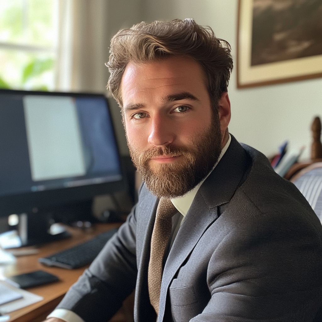 Un homme assis dans son bureau | Source : Midjourney