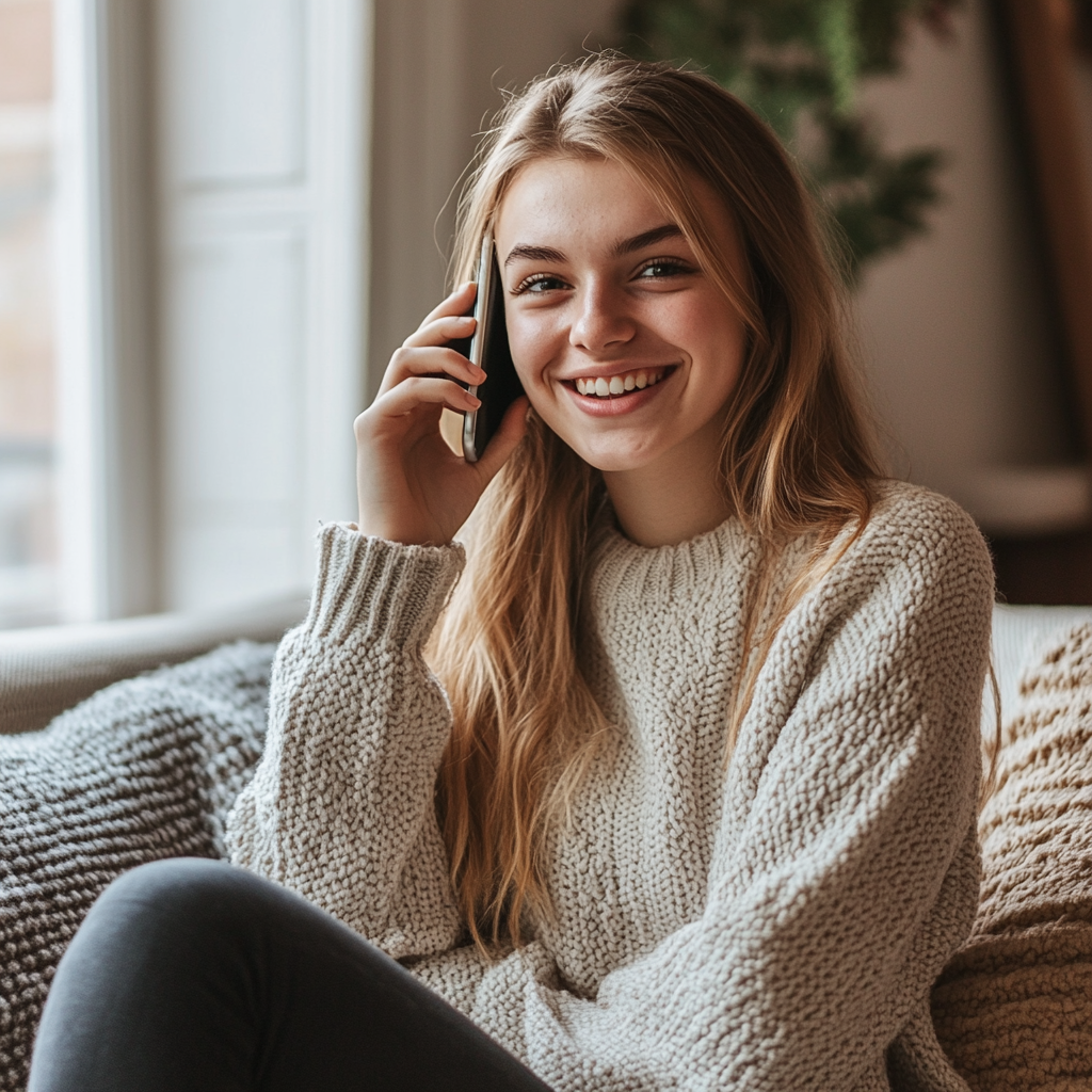 Une jeune femme au téléphone | Source : Midjourney