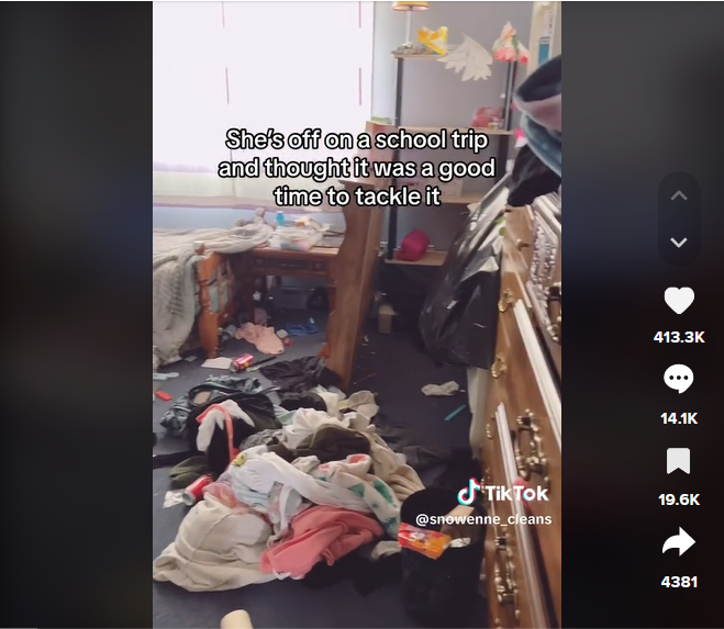 La chambre sale de la fille adolescente de Snowenne | Source : tiktok.com/@snowenne_cleans