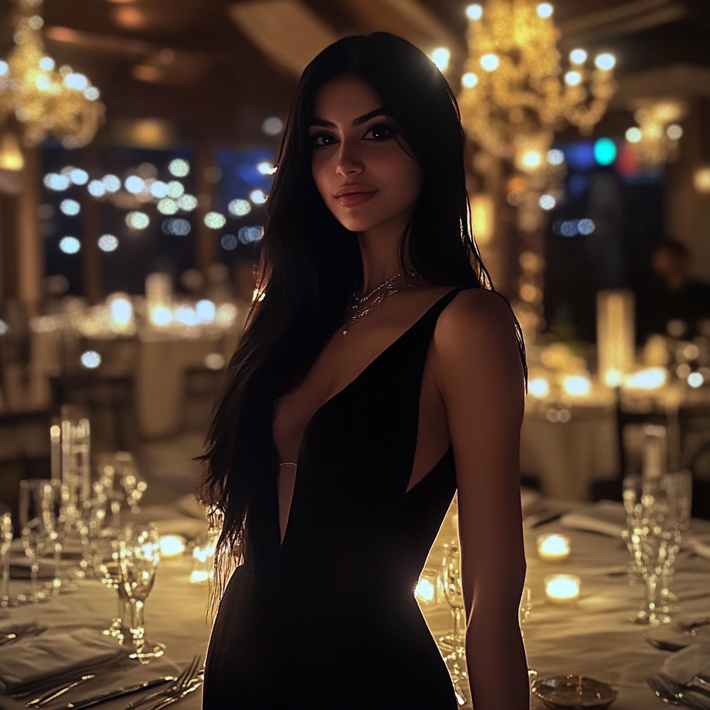 Une femme debout dans une somptueuse salle de bal | Source : Midjourney