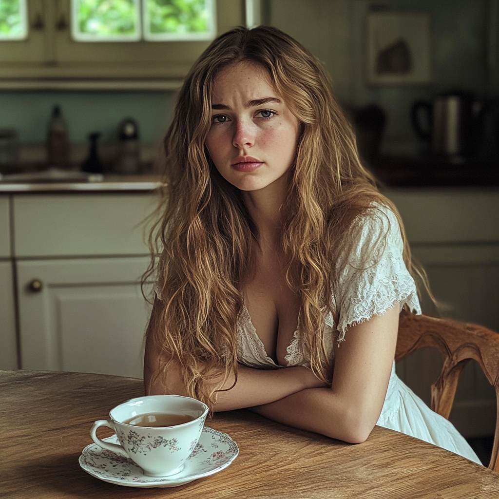 Une femme assise à une table | Source : Midjourney