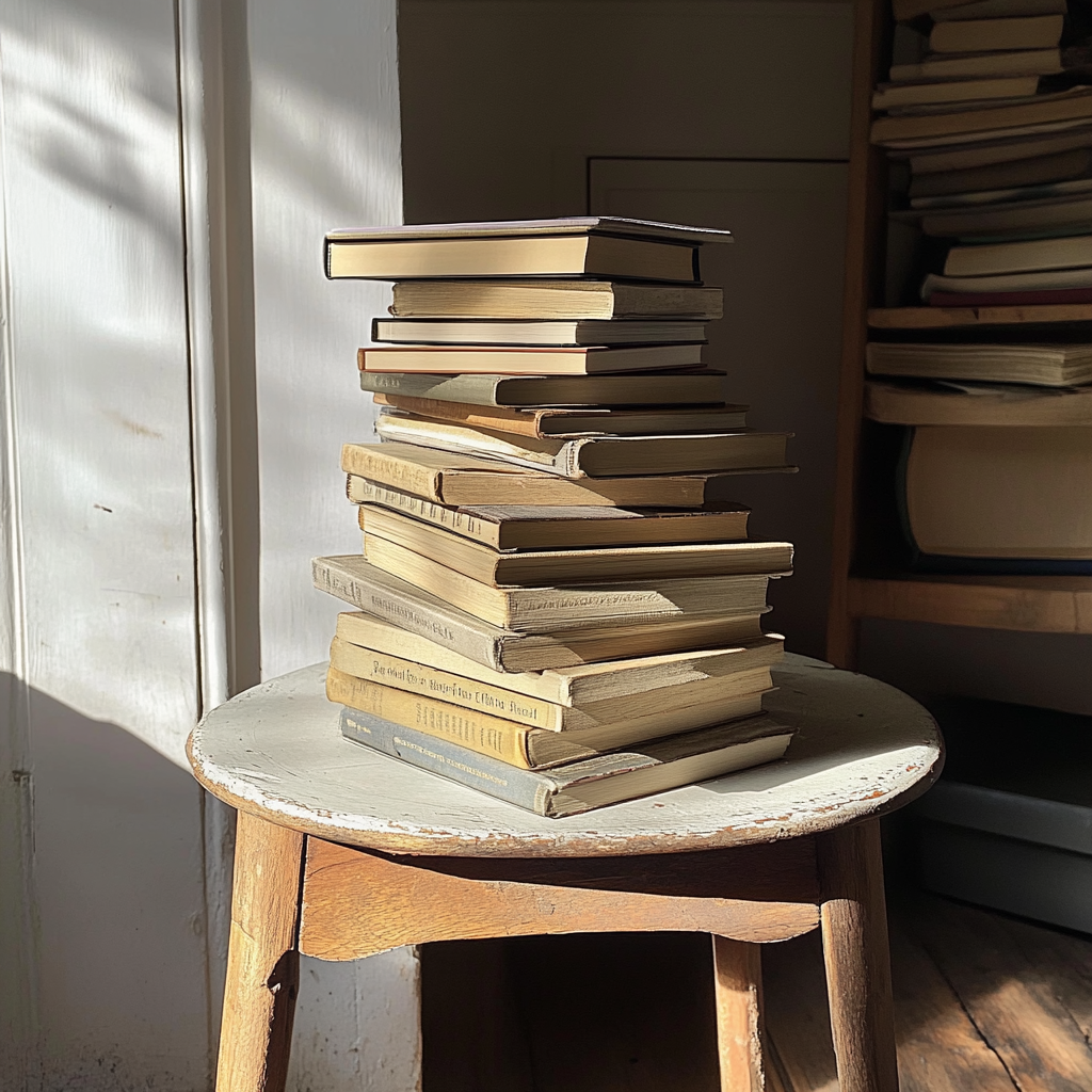 Une pile de livres sur une table | Source : Midjourney