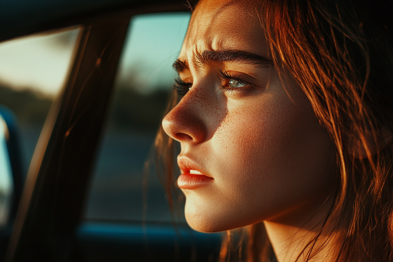 Une jeune femme inquiète dans une voiture | Source : Midjourney