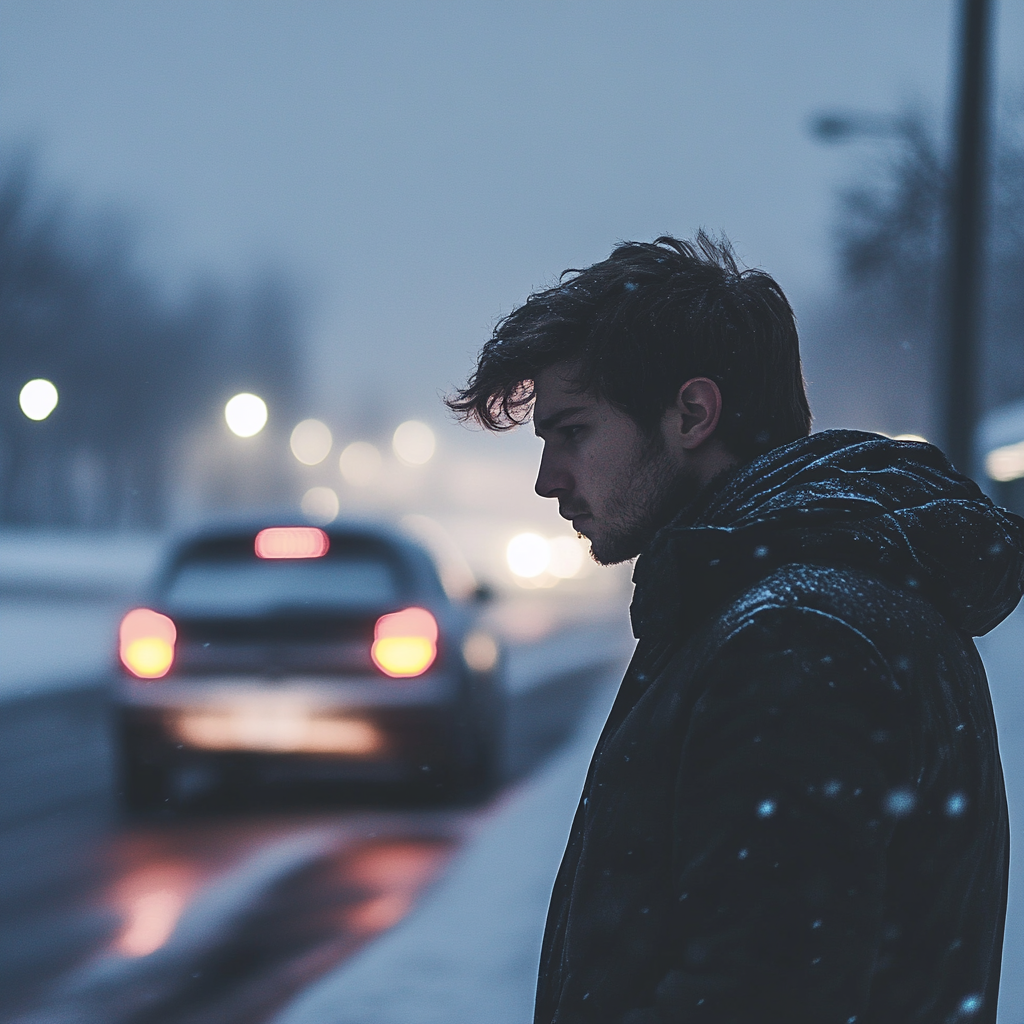 Un homme debout à côté de sa voiture | Source : Midjourney