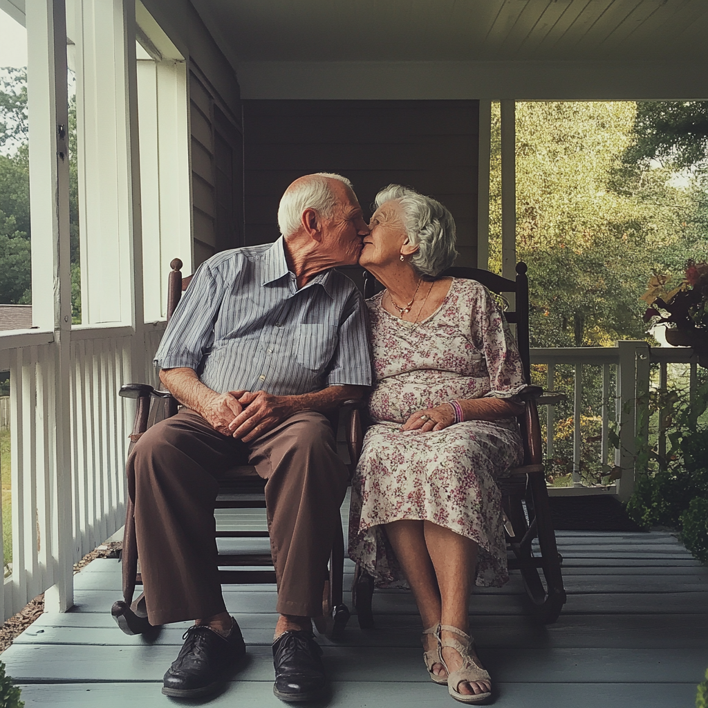 Un grand-père donnant un baiser à sa grand-mère | Source : Midjourney