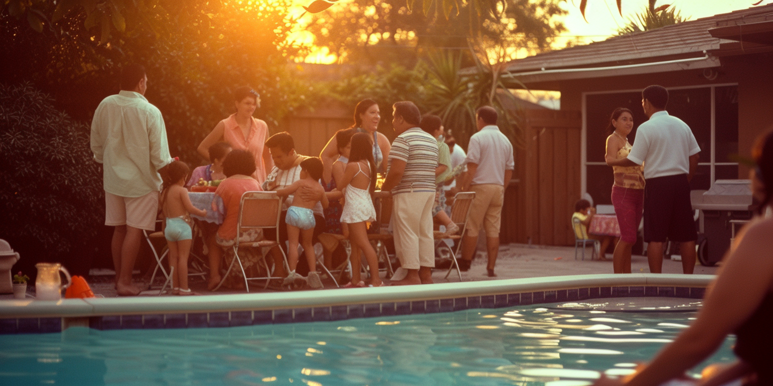 Des personnes se sont rassemblées autour d'une piscine | Source : Midjourney