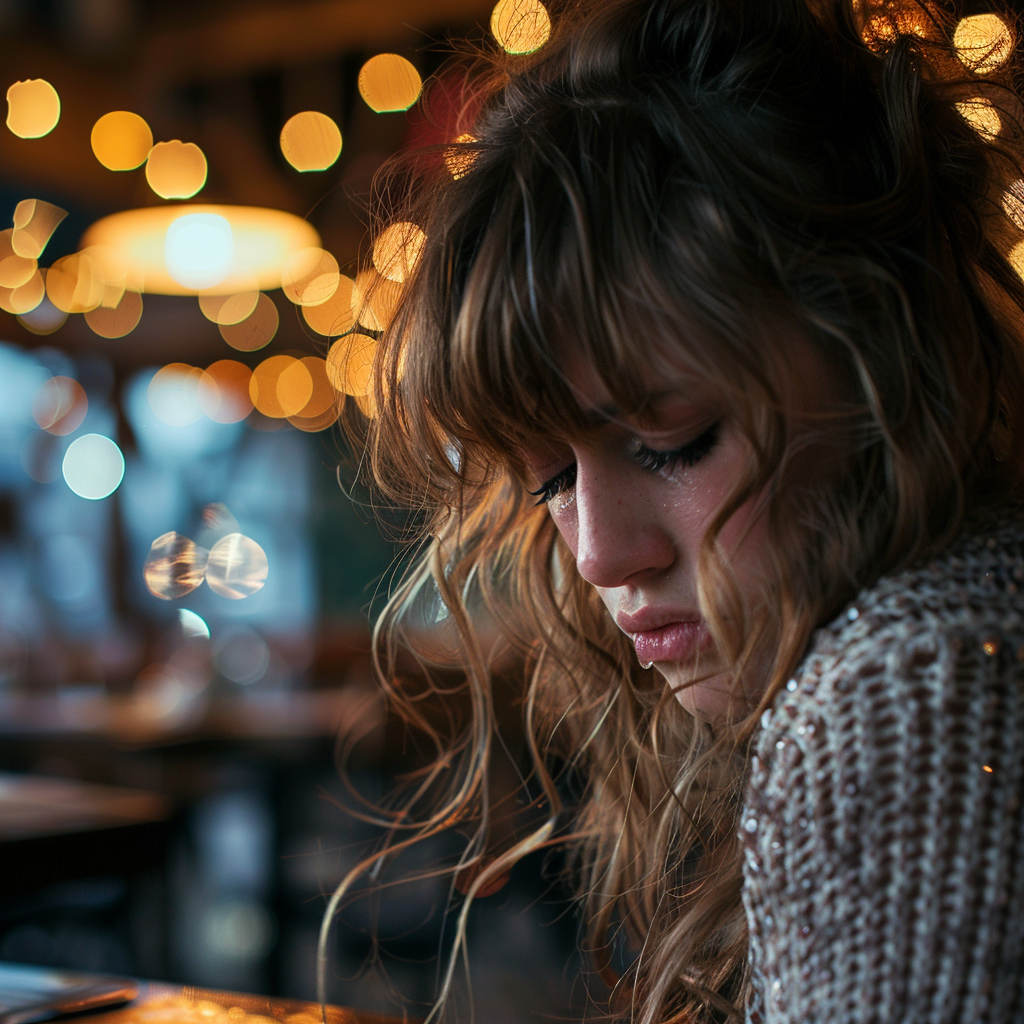 Une femme pleure au restaurant | Source : Midjourney