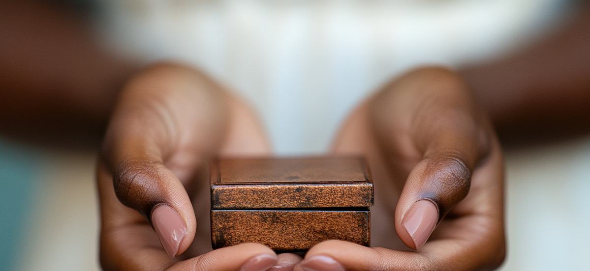 Une femme tenant une boîte à bijoux | Source : Midjourney