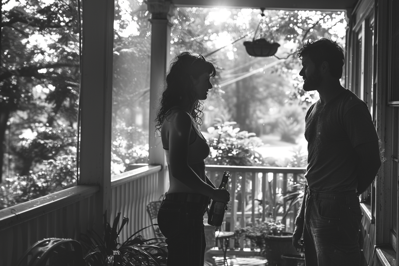 Jake rencontre l'autre femme sous son porche d'entrée | Source : Midjourney