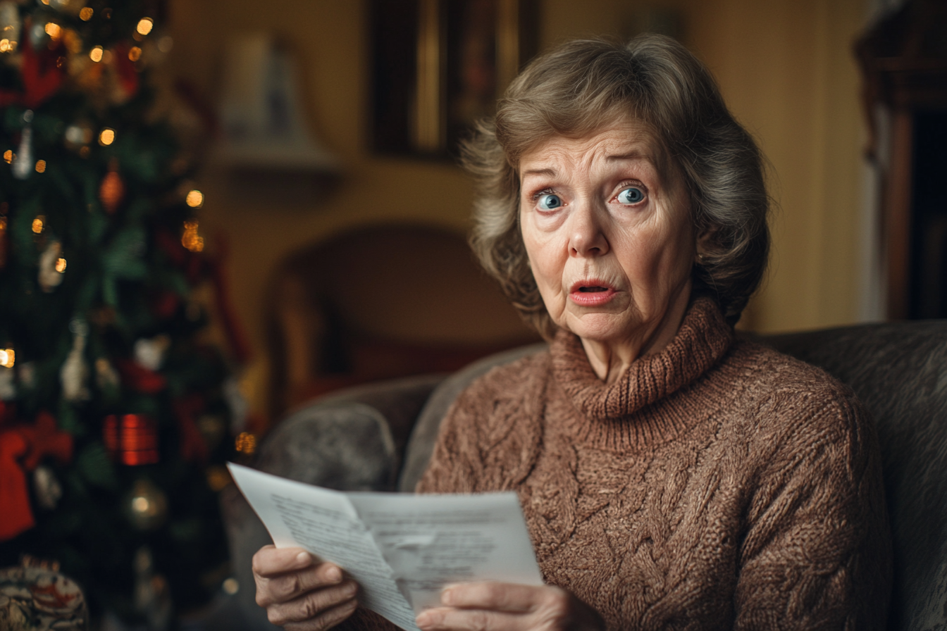 Une femme assise sur un canapé lisant une lettre | Source : Midjourney