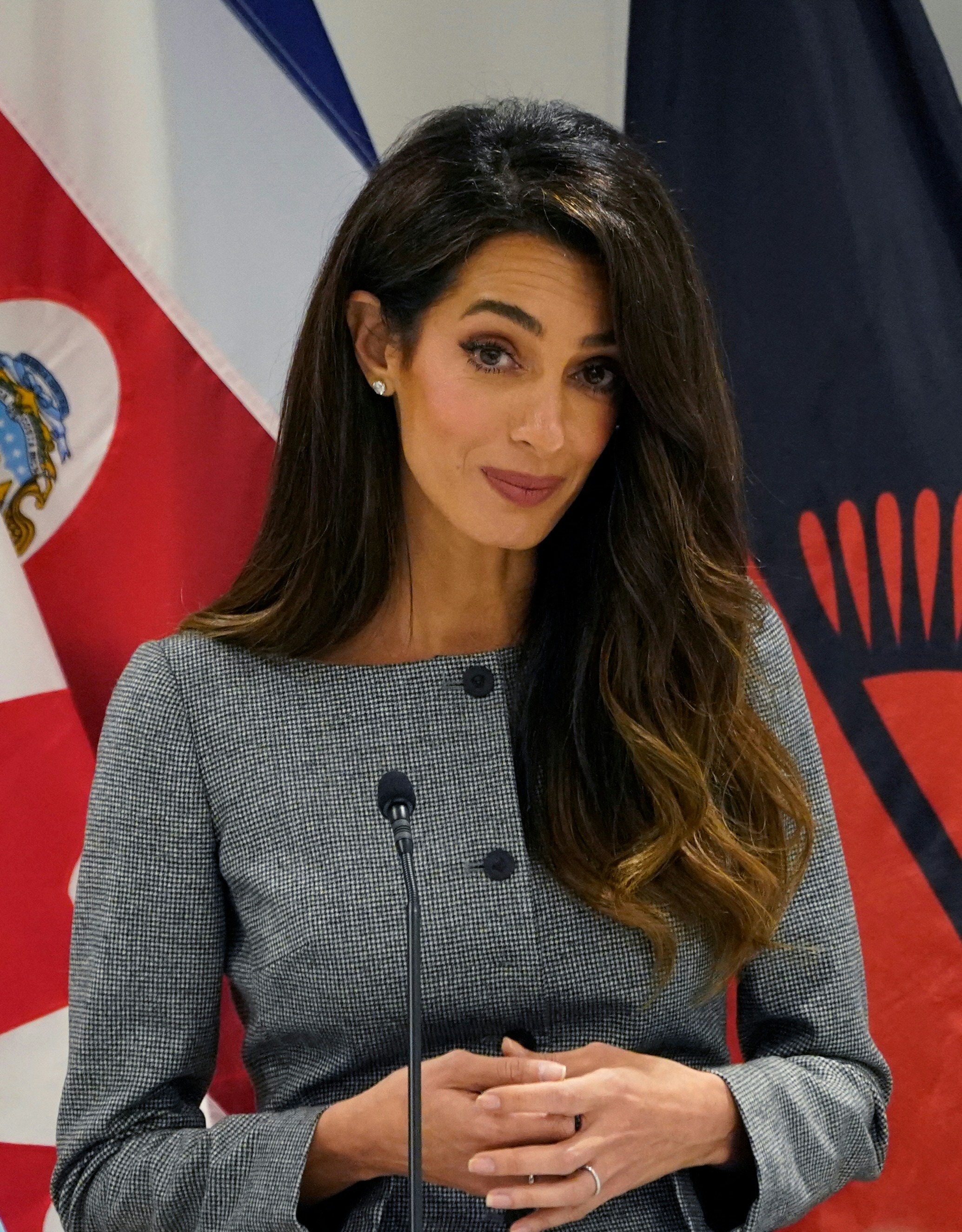 Amal Clooney prend la parole lors du dialogue de haut niveau sur la déclaration contre la détention arbitraire dans les relations d'État à État, le 20 septembre 2023 | Source : Getty Images