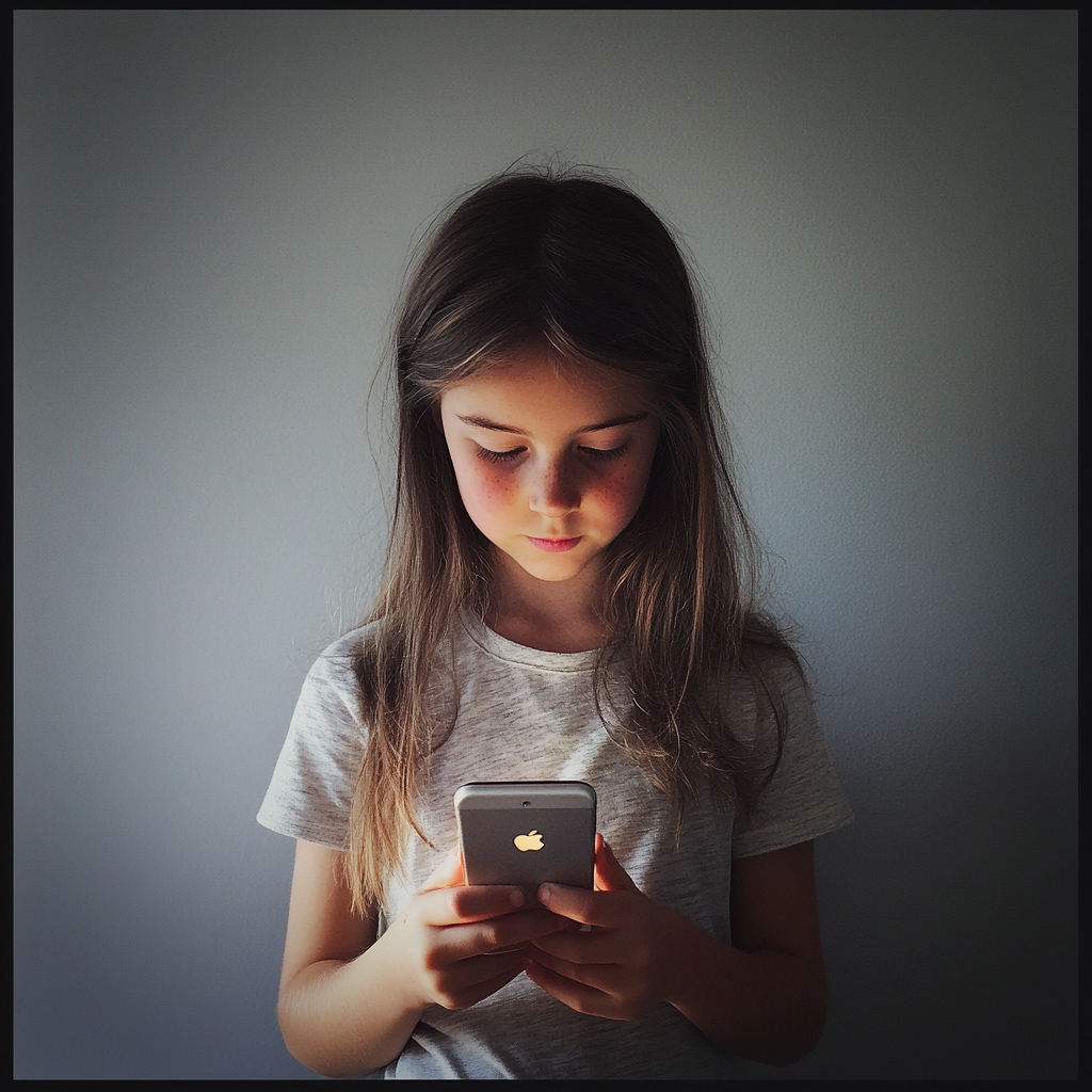 Une petite fille tenant un iPhone | Source : Midjourney