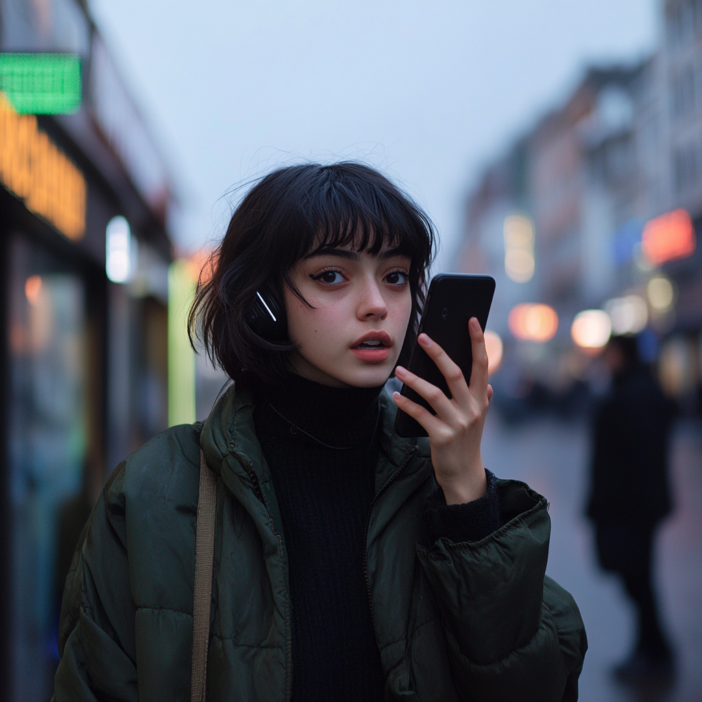 Une femme inquiète qui parle au téléphone | Source : Midjourney