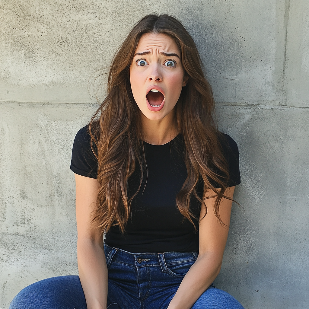 Une femme choquée adossée à un mur | Source : Midjourney