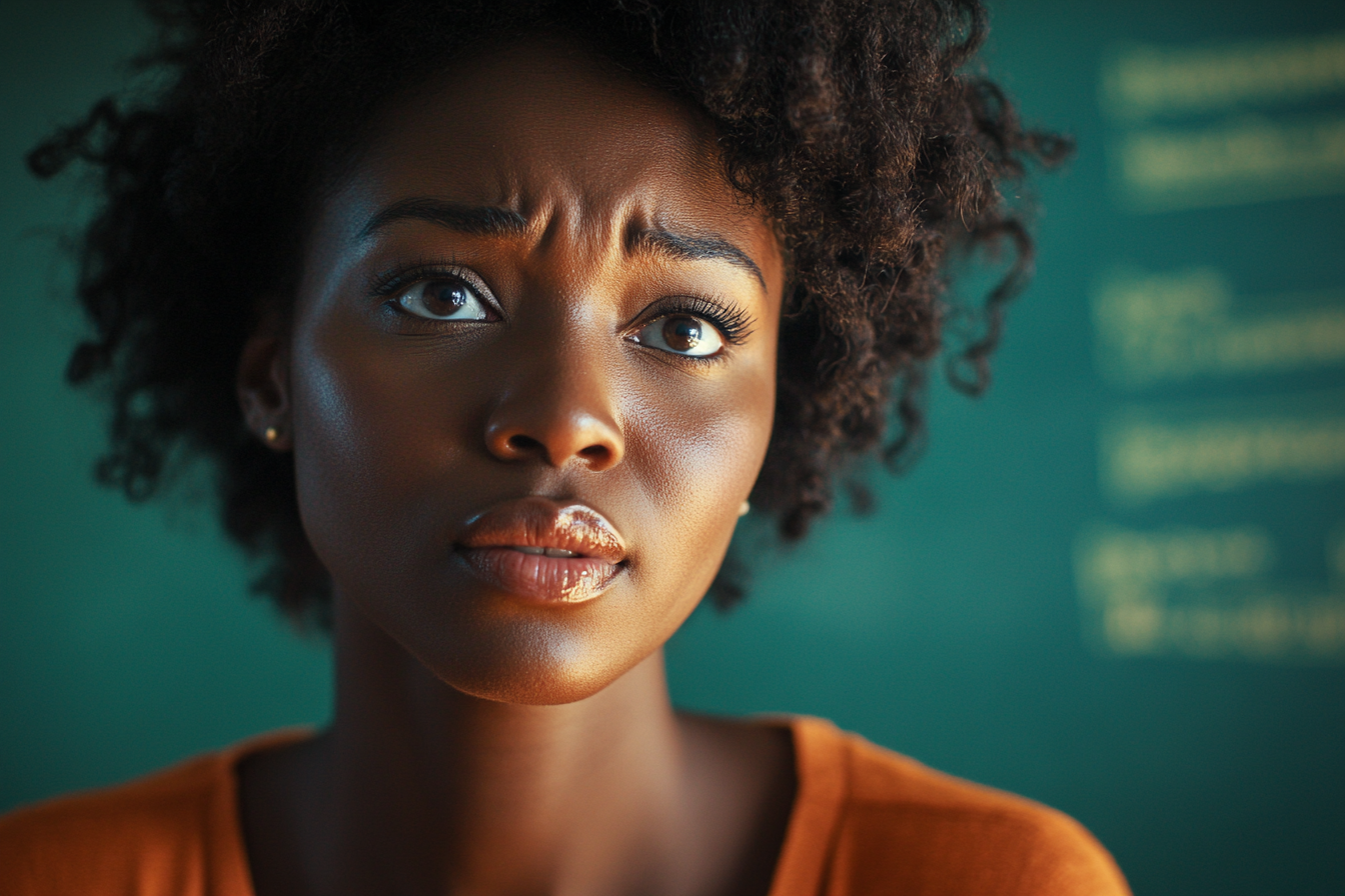 Une femme anxieuse dans une salle de classe | Source : Midjourney