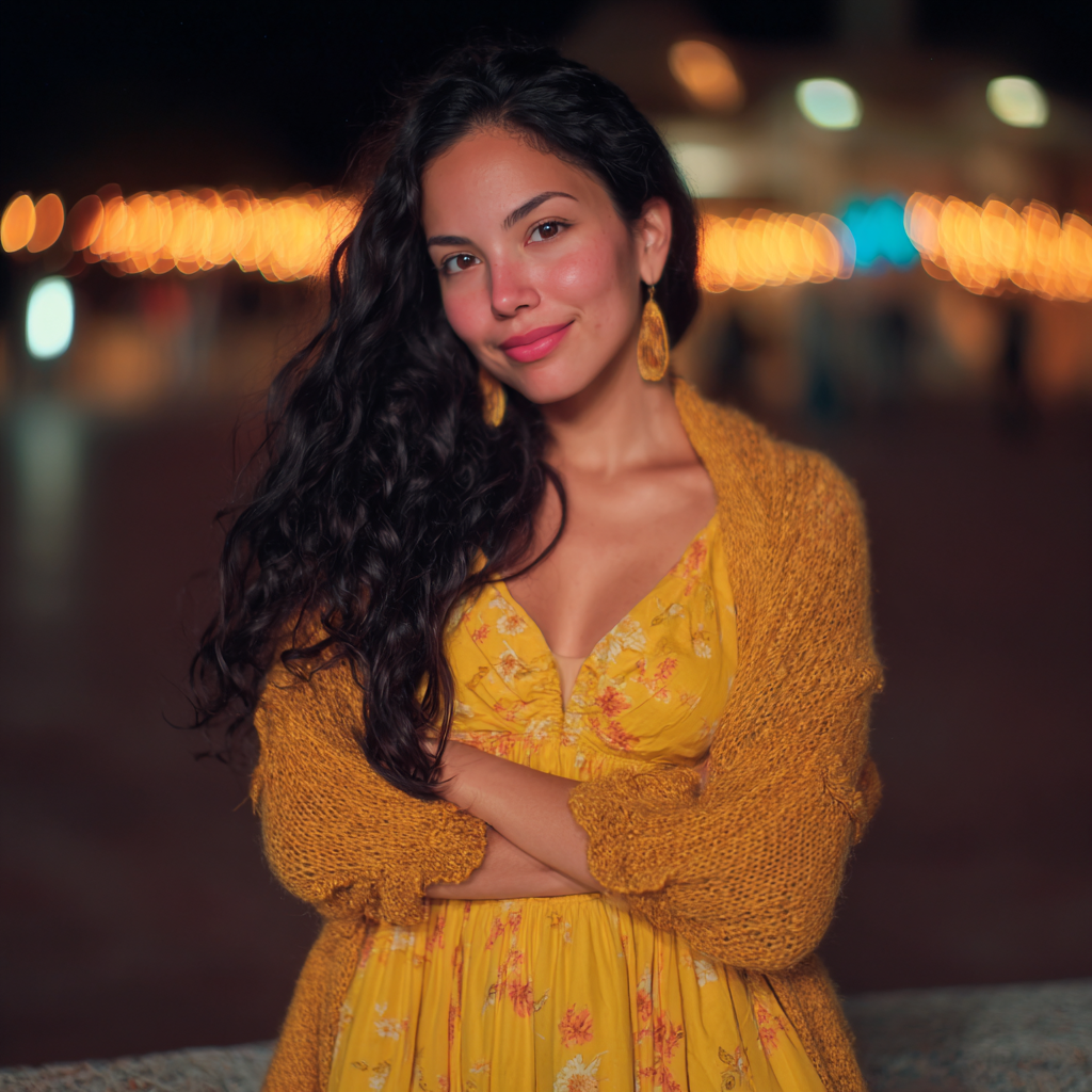 Une femme souriante debout à l'extérieur | Source : Midjourney