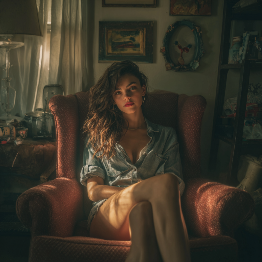 Une femme assise dans un fauteuil | Source : Midjourney