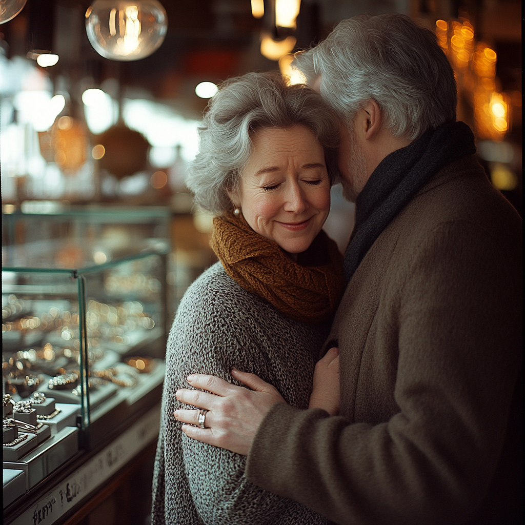 A woman standing in front of her husband | Source: Midjourney