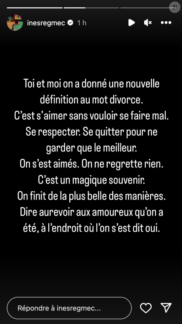 Story d'Inès Reg sur son divorce | Source : capture Instagram @inesregmec