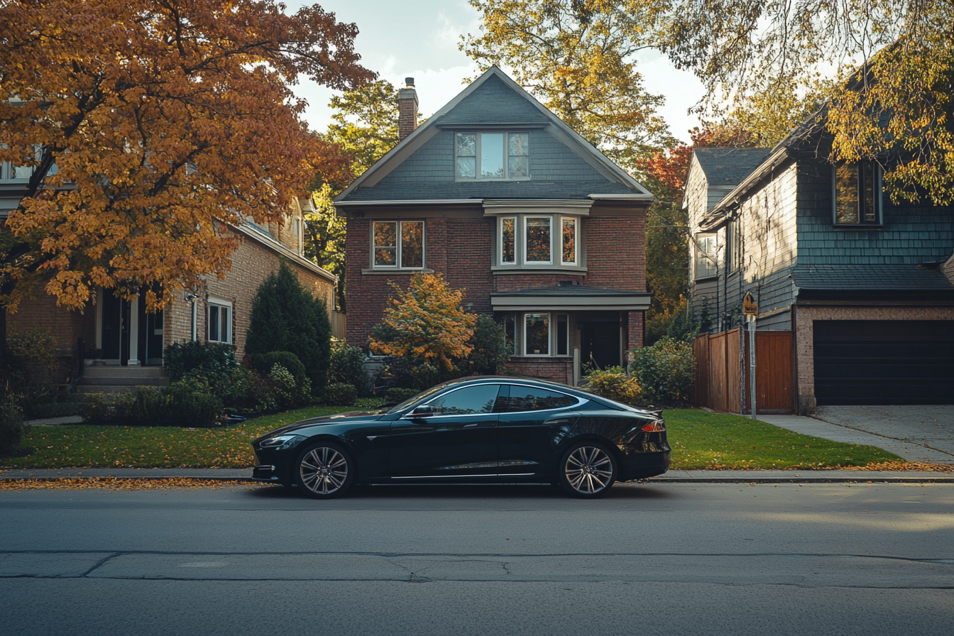 Une voiture garée devant une maison dans un quartier de banlieue | Source : Midjourney