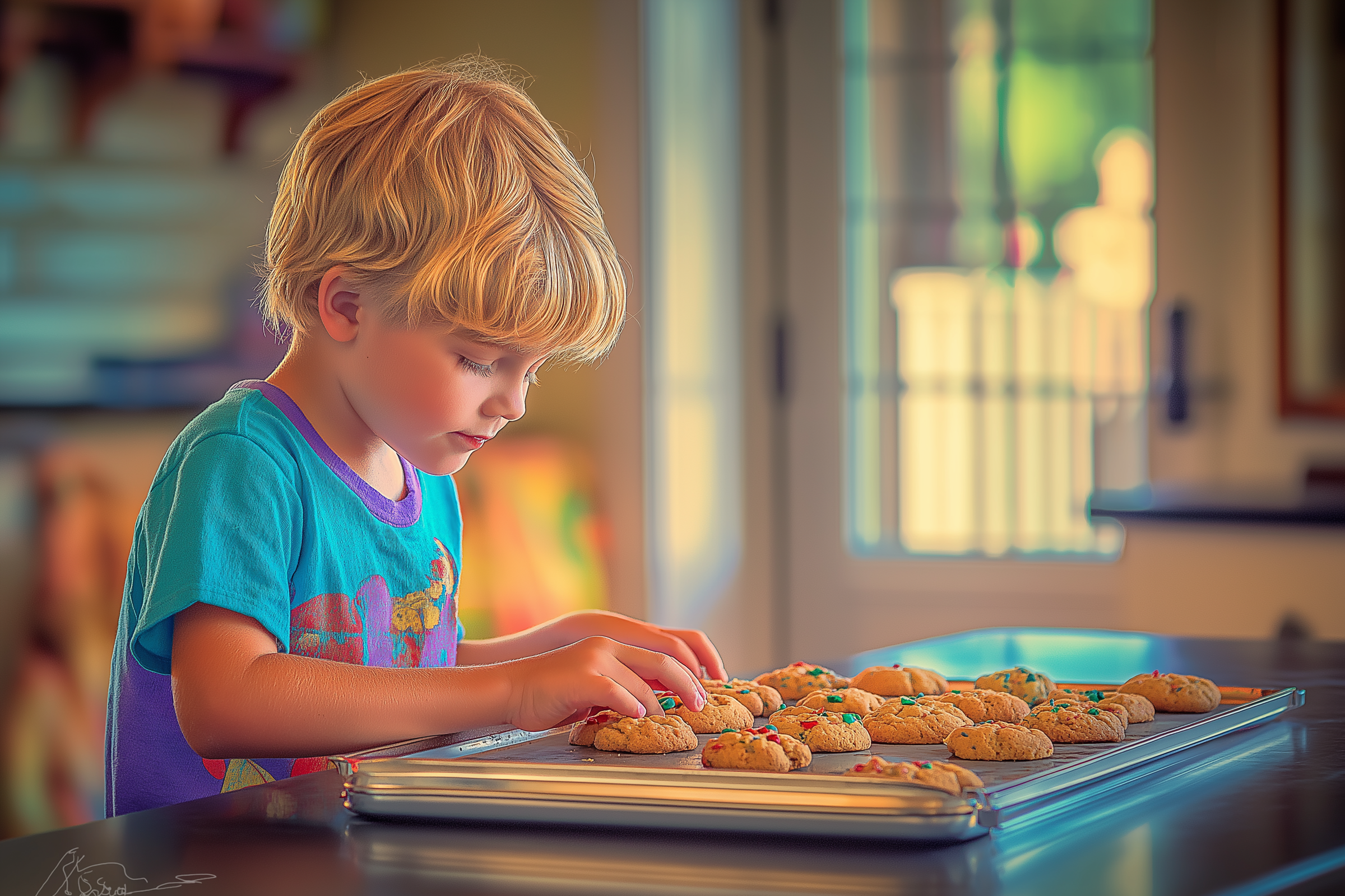 Un garçon qui touche des biscuits | Source : Midjourney