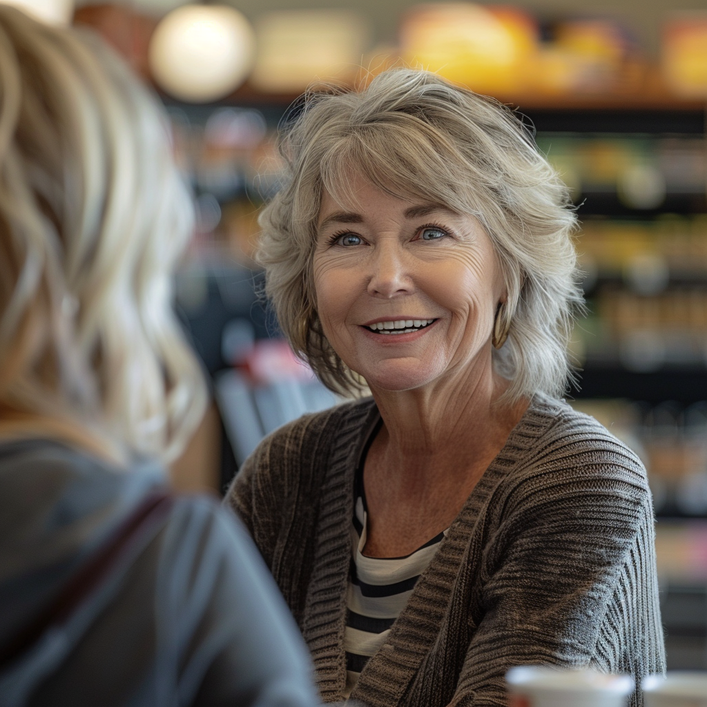 Une femme âgée discute avec une caissière dans une épicerie | Source : Midjourney