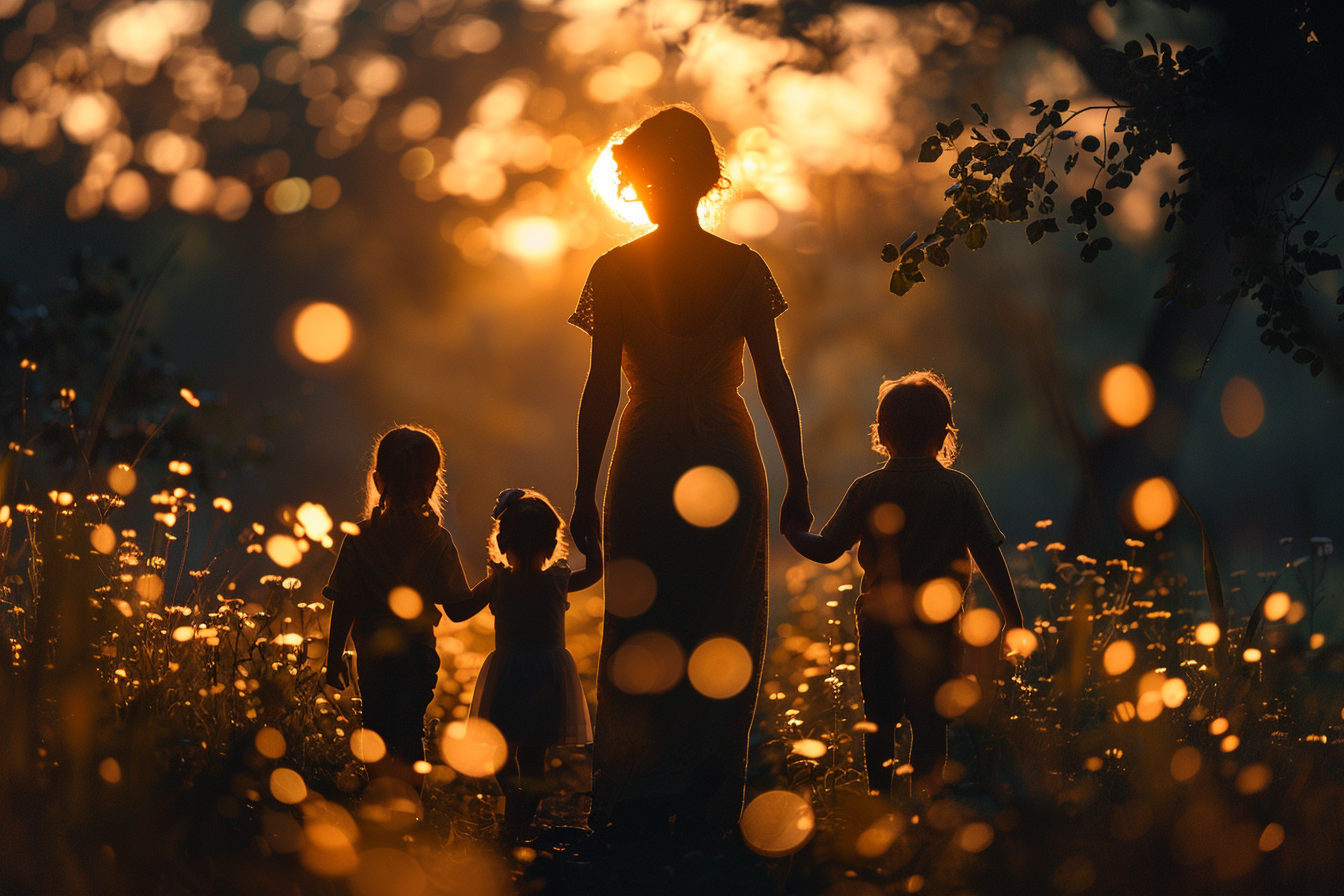 Mère avec trois petits enfants | Source : Midjourney