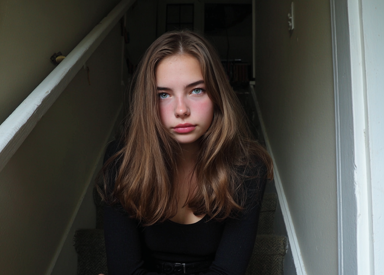 Une adolescente assise sur un escalier | Source : Midjourney