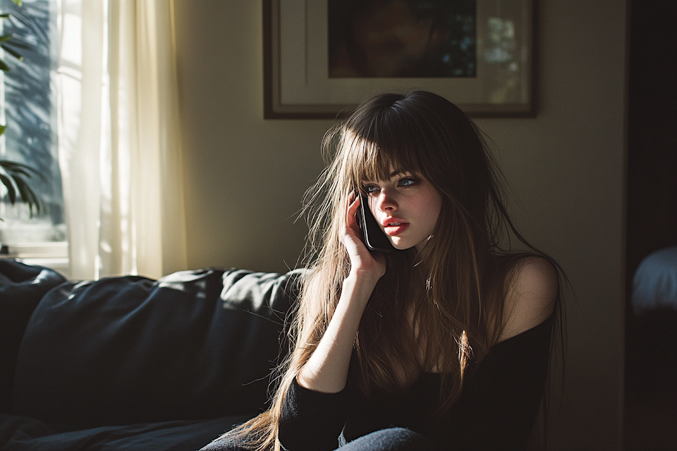 Une jeune femme qui parle au téléphone | Source : Midjourney