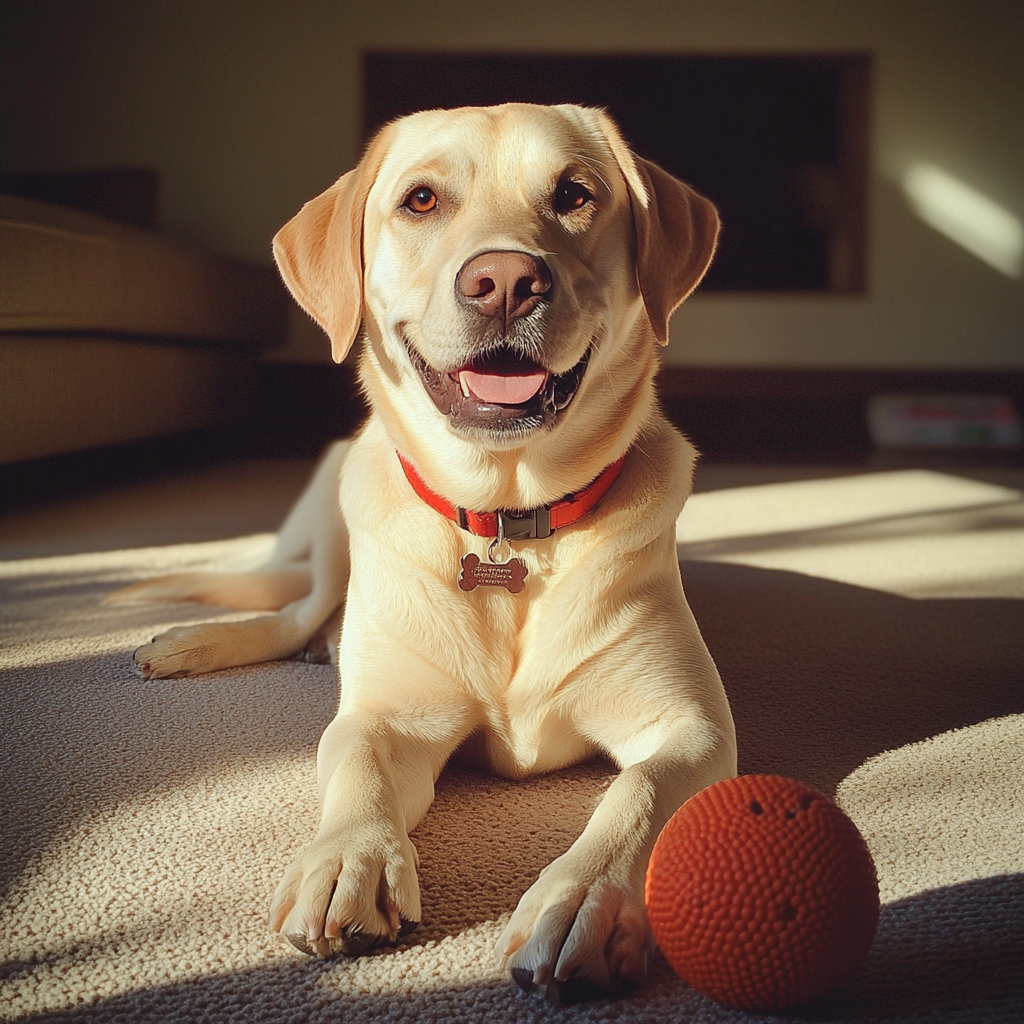 Un chien couché sur un tapis | Source : Midjourney