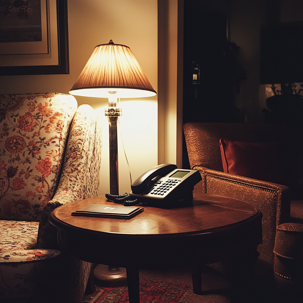 Un téléphone fixe sur une table | Source : Midjourney