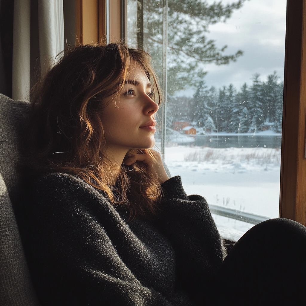 Une femme assise sur un canapé | Source : Midjourney