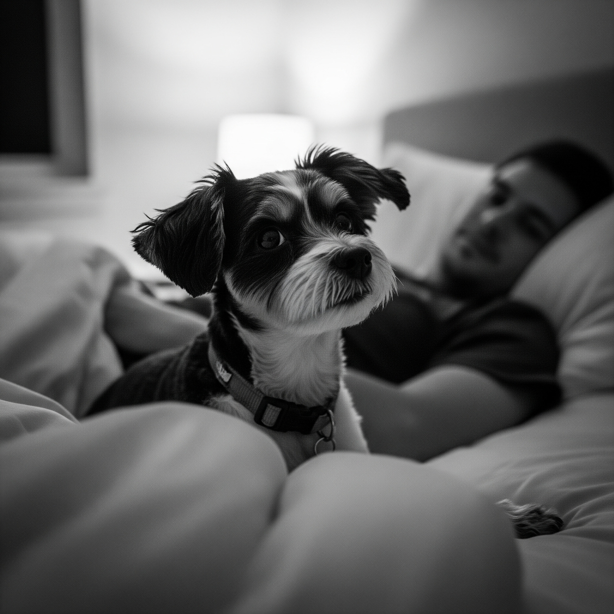 Un chien couché sur le lit avec son maître | Source : Gemini