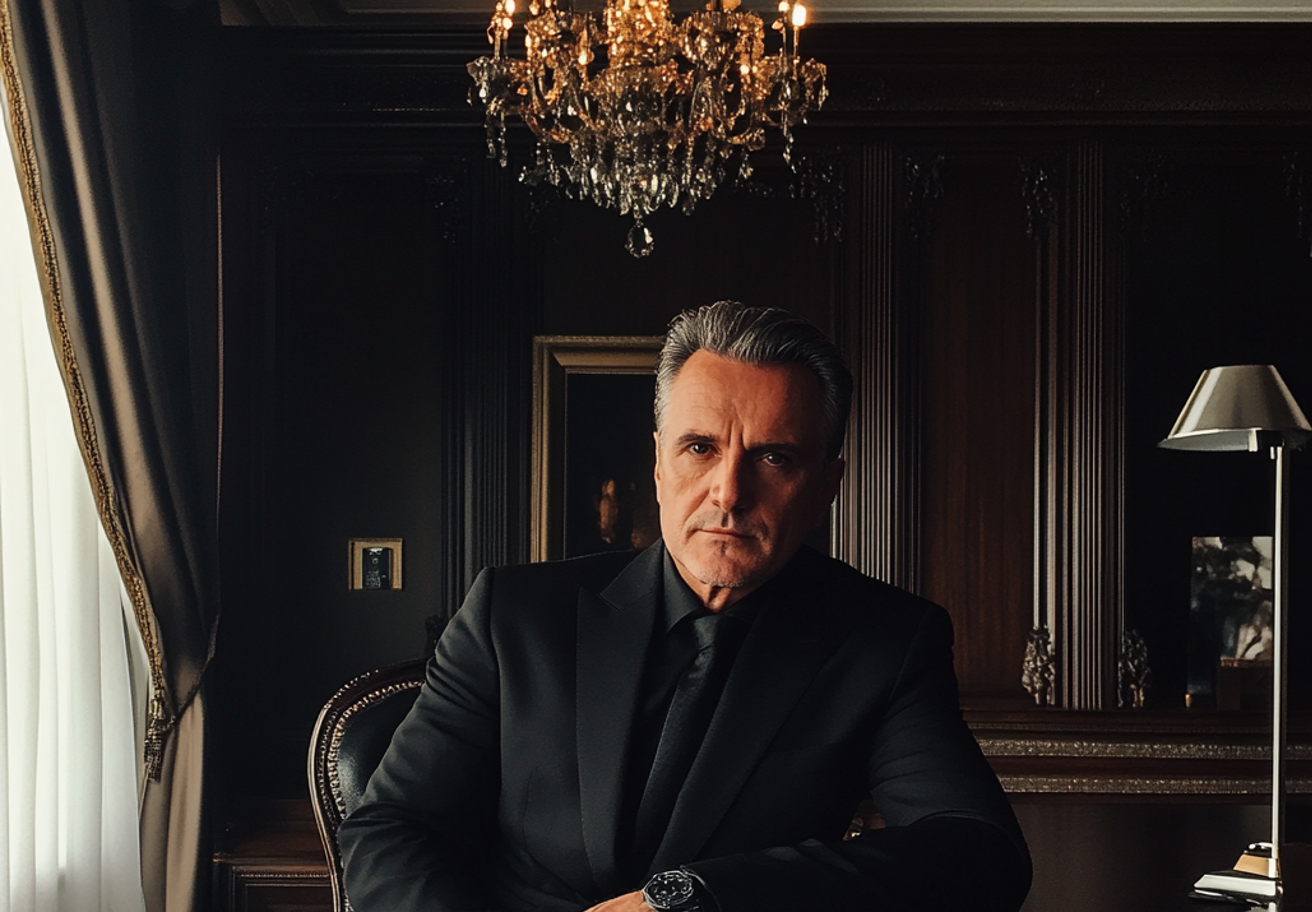 Un homme assis dans un bureau | Source : Midjourney