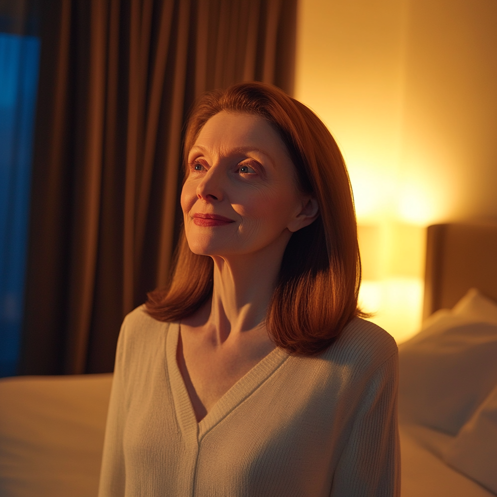 Une femme debout dans une chambre d'hôtel | Source : Midjourney