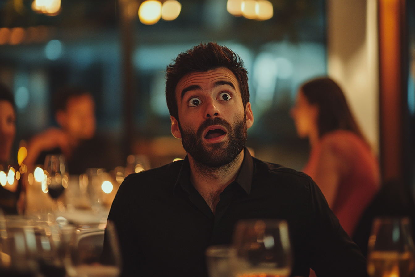 Man caught looking up in restaurant | Source: Midjourney