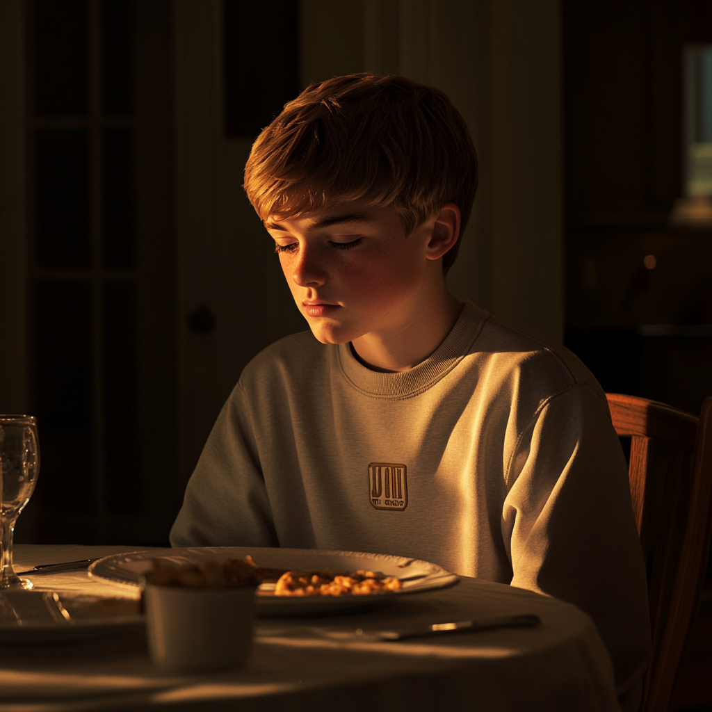 Un garçon qui regarde la table du dîner | Source : Midjourney