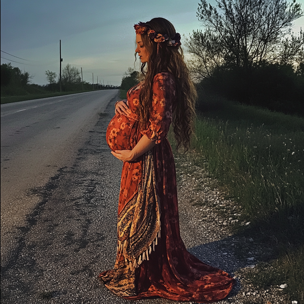 Une femme enceinte sur le bord de la route | Source : Midjourney